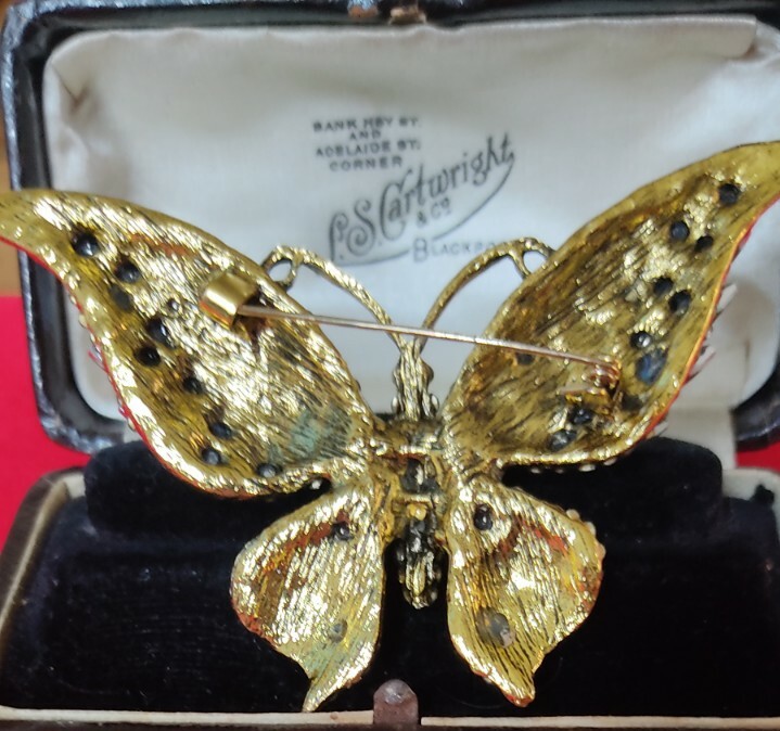 Vintage Style Large Green Crystal Butterfly Brooch Pin