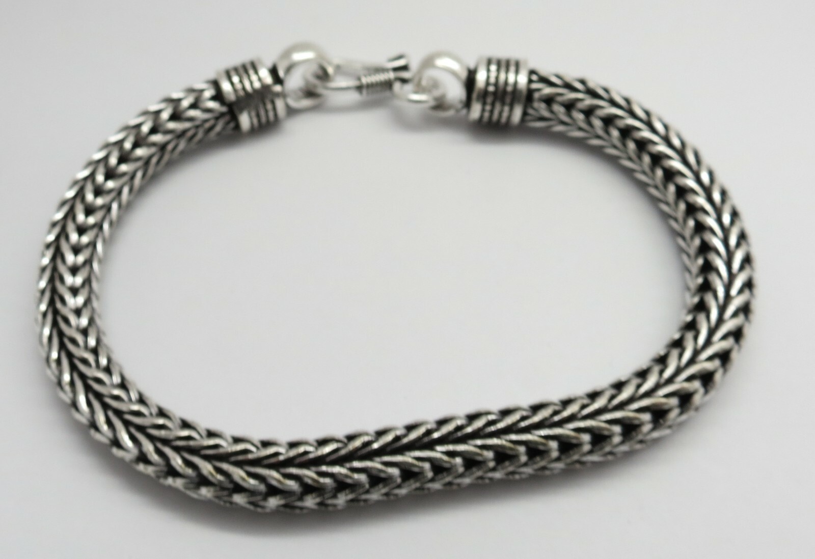 1 Piece Silver Bracelets Bali Silver Chain Bracelet 8 Inch Long 7.5mm Round