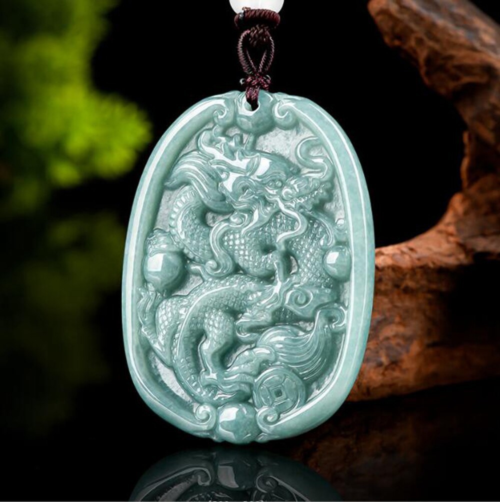 Certified Green Natural A Jade jadeite Gem Carved Zodiac Dragon Pendant Necklace