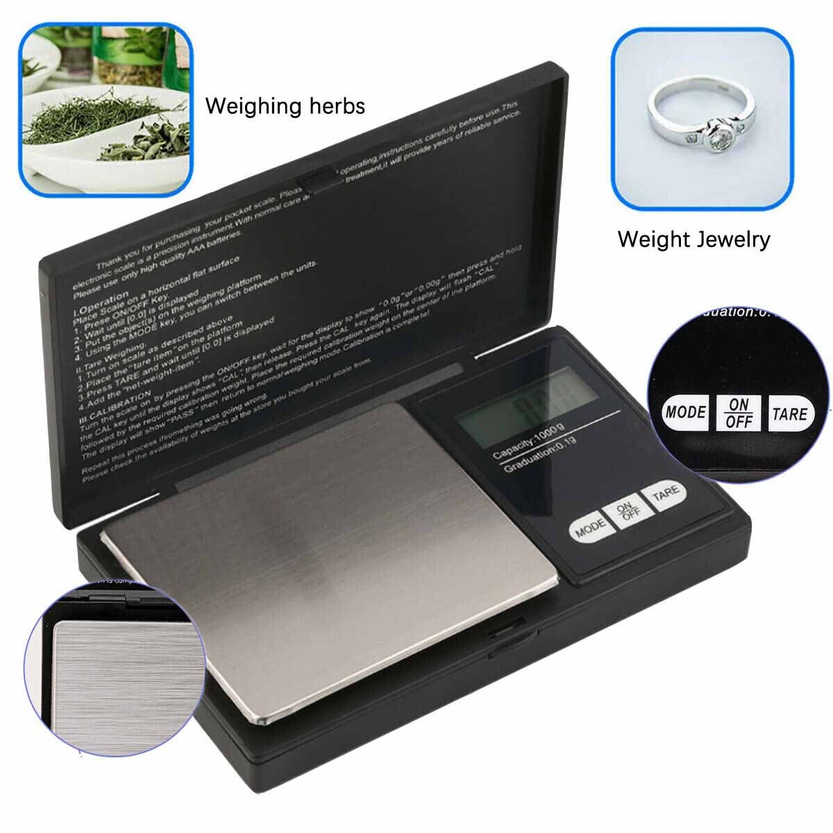 Smart Weigh Digital Pocket Gram Scale 1000g x 0.1g Digital Gram Scale Small