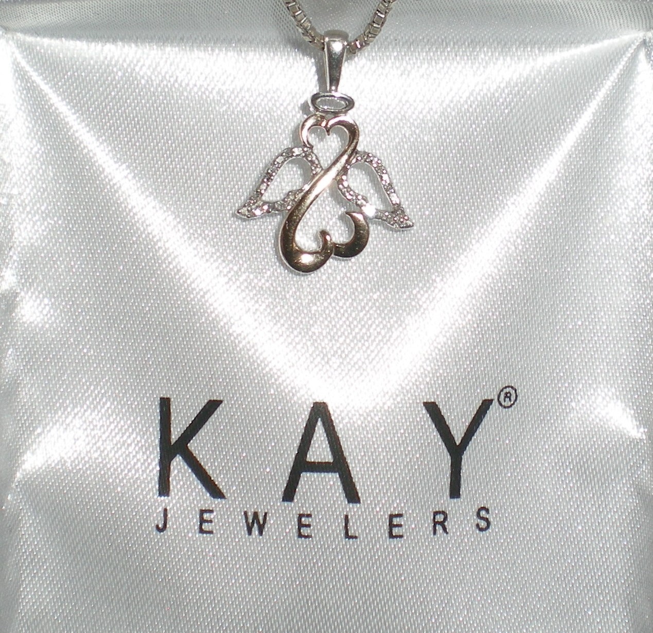 Jane Seymour Open Hearts 1/20ct SS 10K Rose Gold ANGEL Diamond Necklace KAY BOX