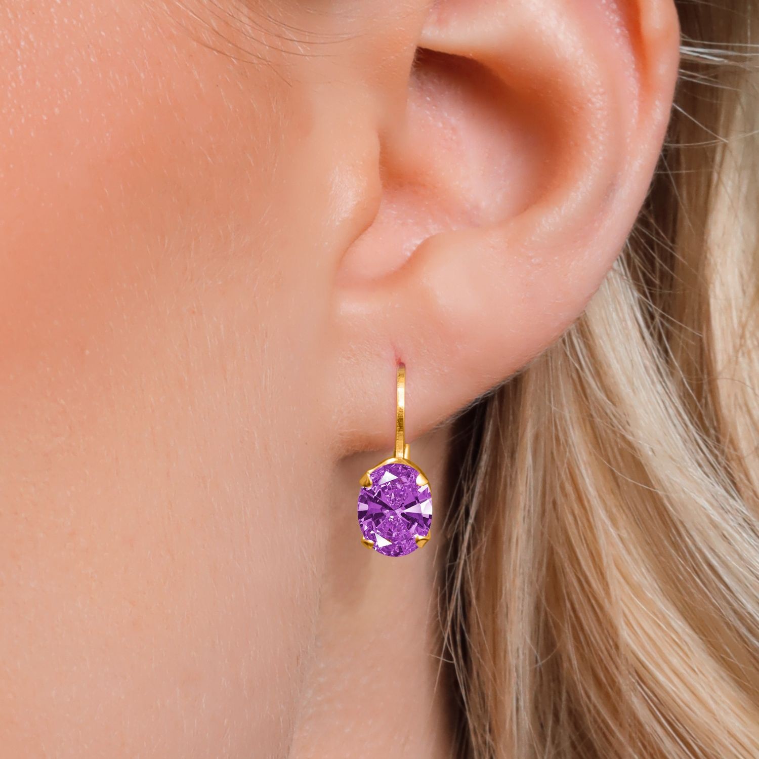 18K Yellow Gold Plated Silver Fancy Purple Zirconia Earrings for WomenWomen |