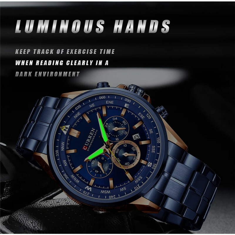 CURREN Men Watches Luxury Brand Steel Chronograph Wristwatch Male Business Watch