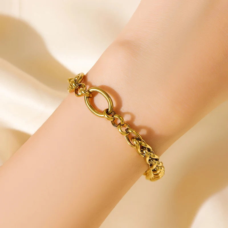 Luxury Gold Stainless Steel Link Necklace & Bracelet Set
