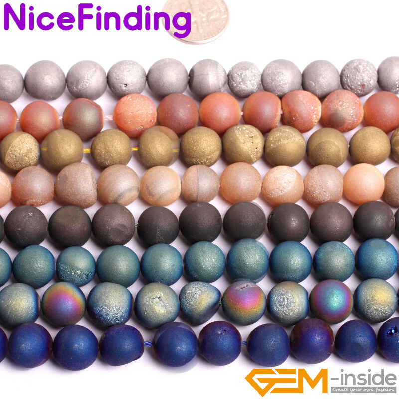 Agate Quartz Beads Druzy Stone Metallic Titanium Coated Jewelry Making 15’’
