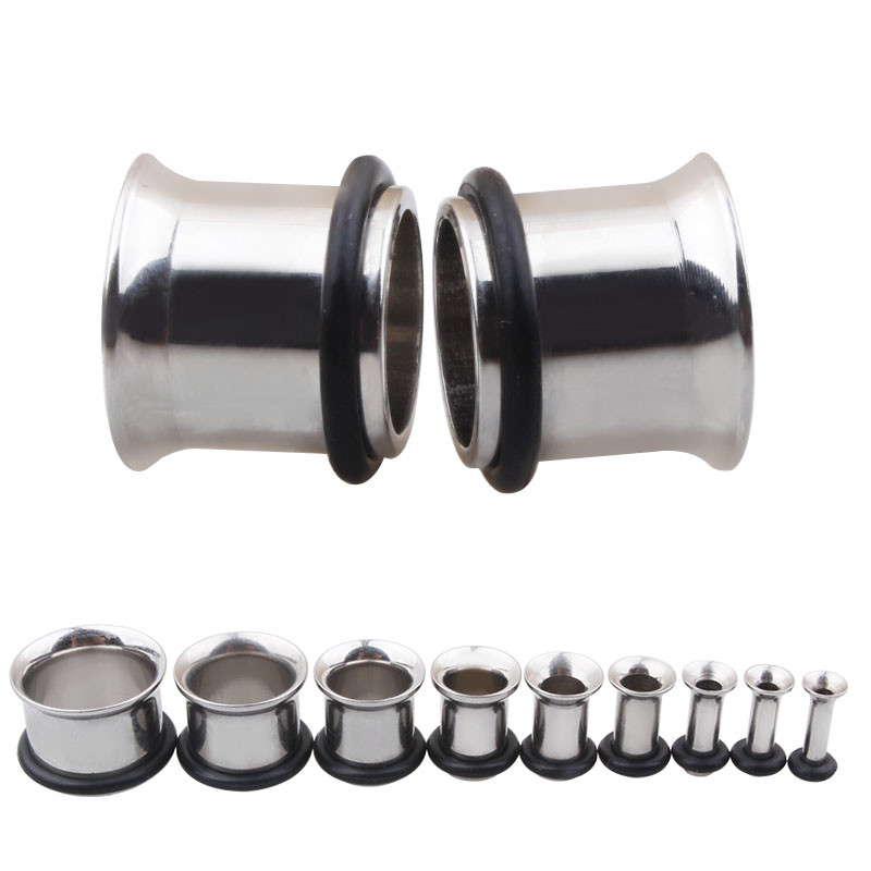 Pair Surgical Steel Flesh Tunnels Single Flare Ear Plugs Earring Expanders Ring
