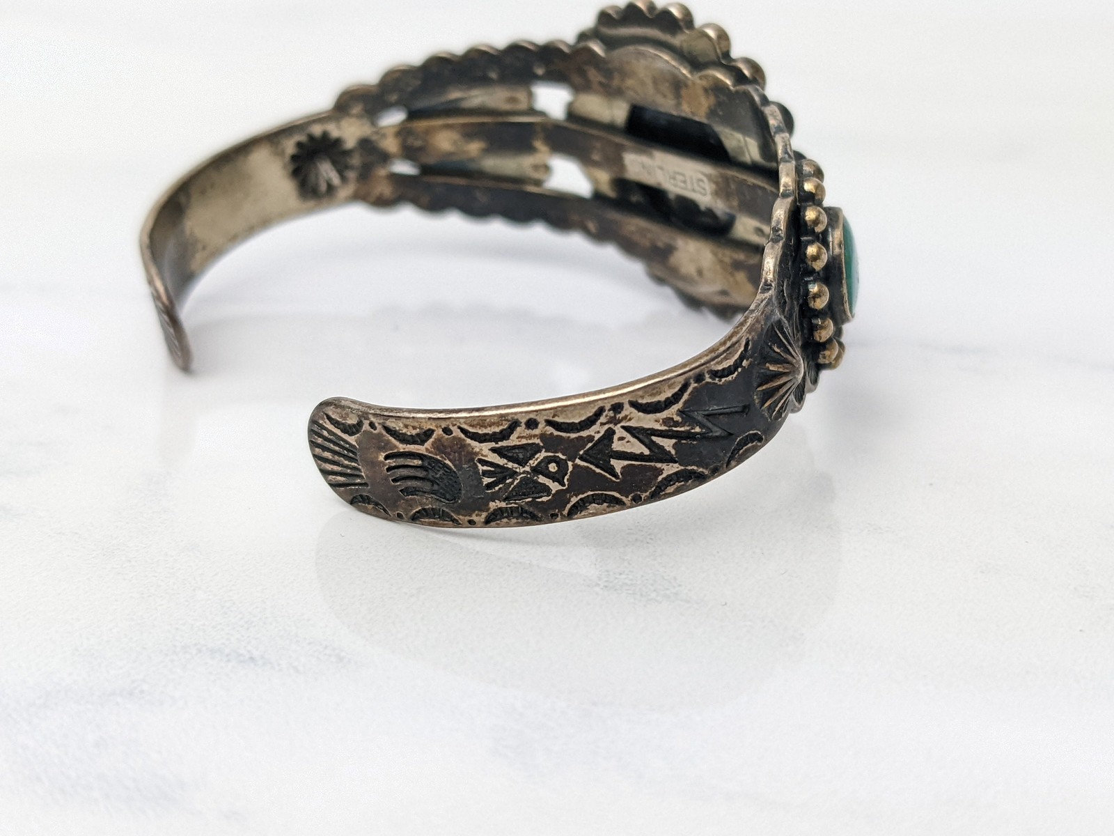 Fred Harvey Era Blue Turquoise Cuff Sterling Silver Bracelet