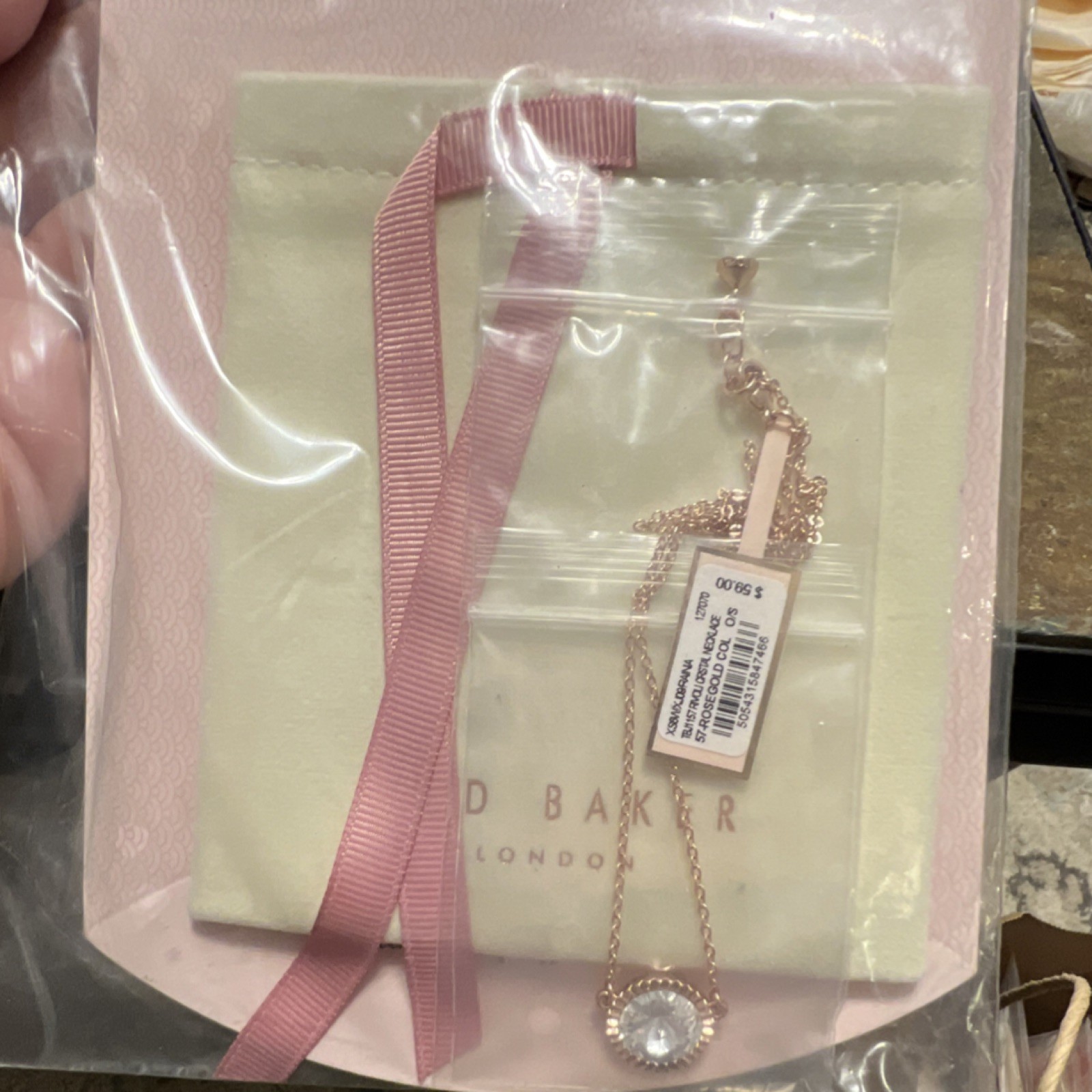 Ted Baker Rainia Rivoli Clear Crystal Pendant Necklace Rose Gold Adjustable