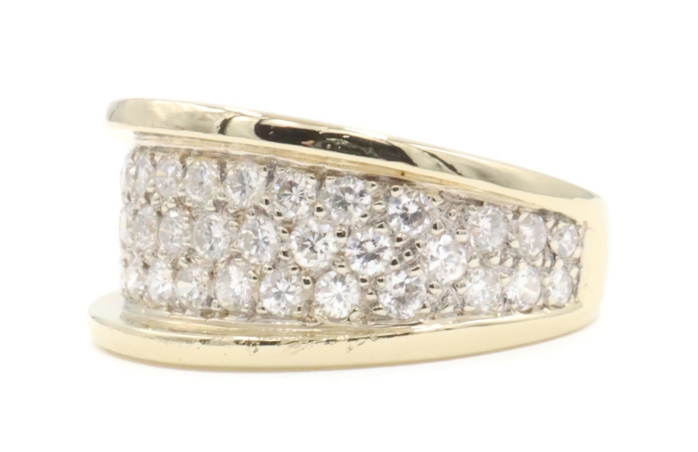 Estate 3-Row 1.70 Ctw Round Diamond 14KT Yellow Gold 10.6mm Cluster Ring 7.69g