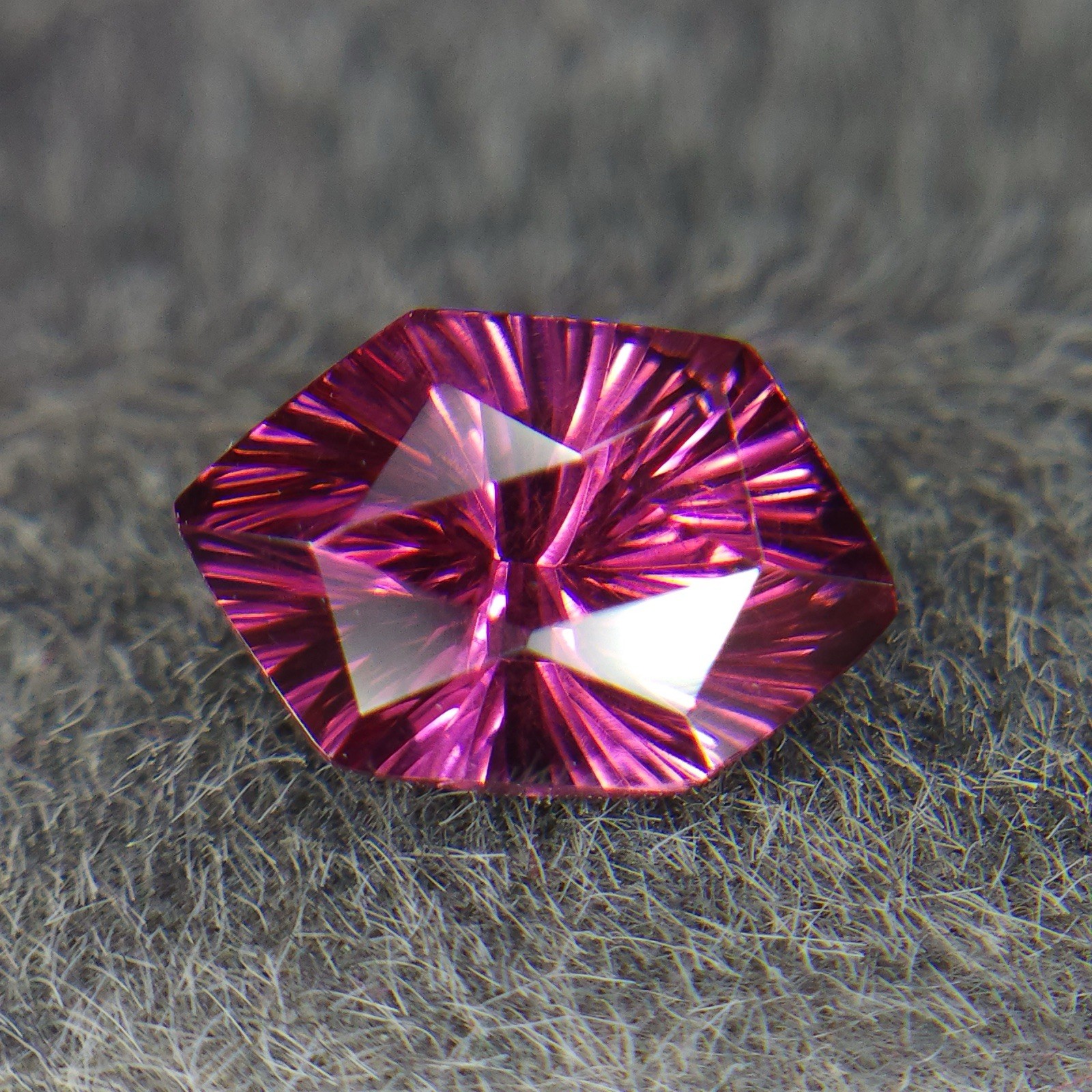 Natural Rhodolite Garnet Sunburst Cut Long Hexagon 8.3mm 1.30 Carat.