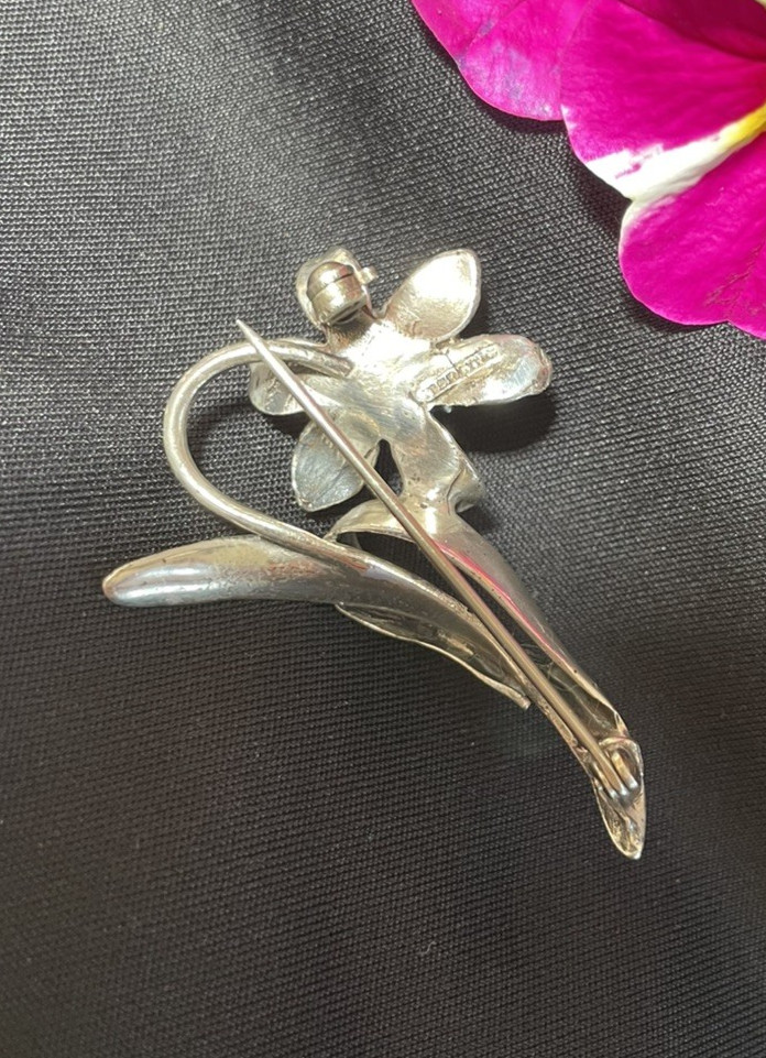 Sterling Silver Vintage Daffodil Jonquil Flower Brooch Pin-March Birthday flower