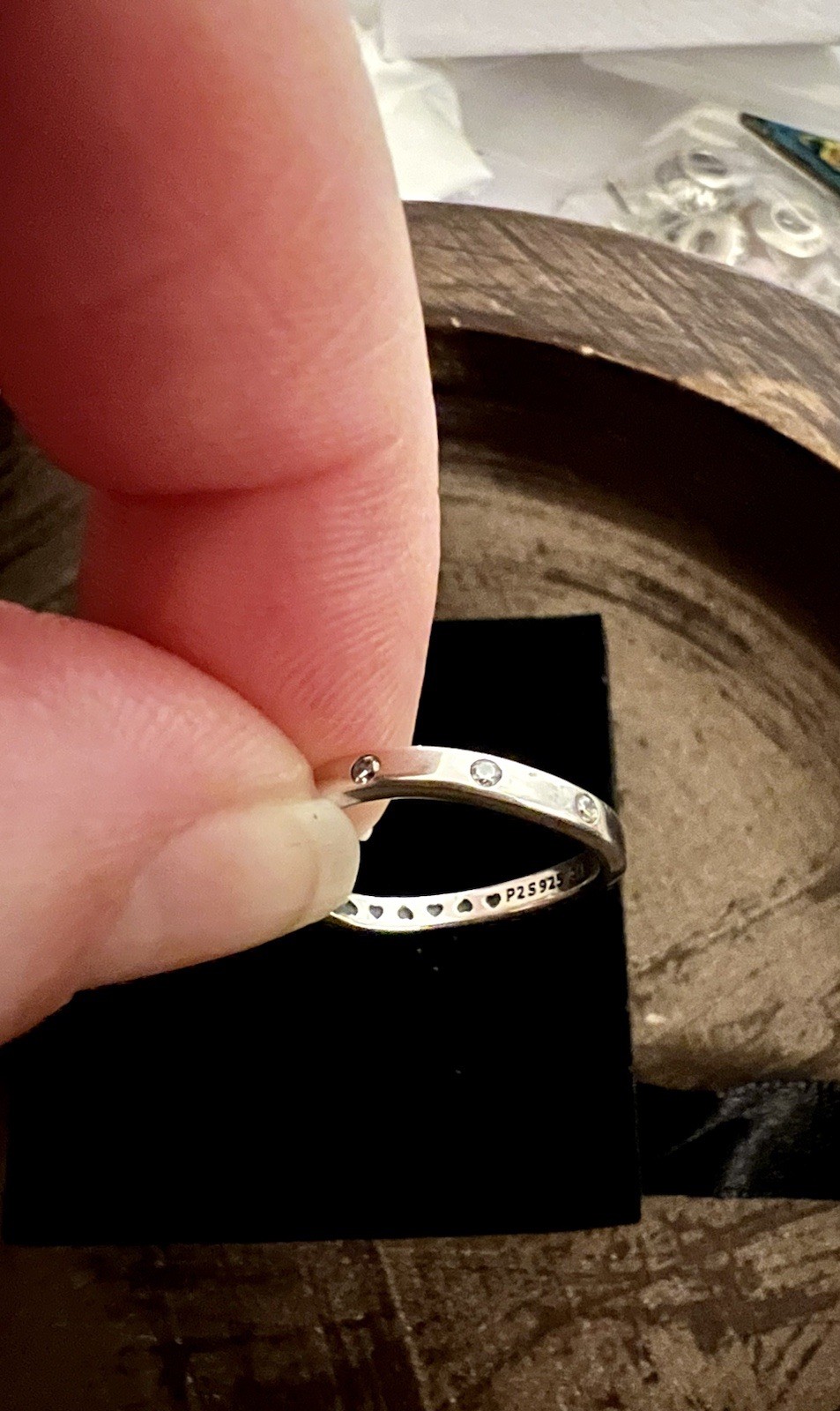 Pandora Ergonomic 925 Sterling Silver CZ Shimmering Ring. Size 48.