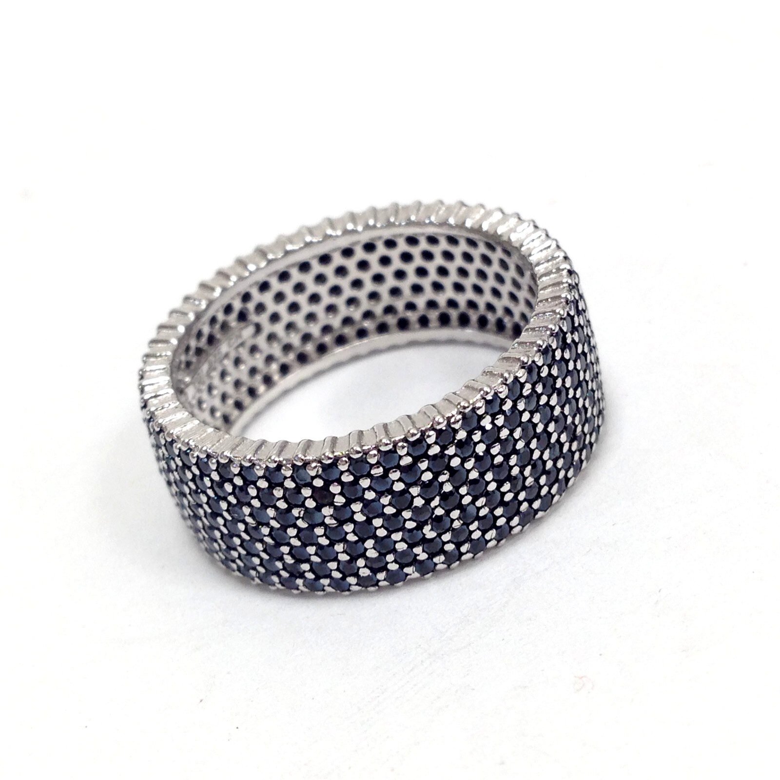 YGI 925 Sterling Silver Black Onyx 7 Row Pave Eternity 8.7mm Wide Band Ring Sz 9