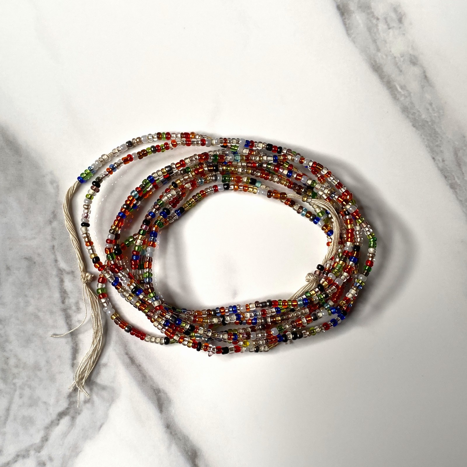 Green,Blue,White,and Mixed Beads (Sunny Days) 60-inch Tie-on Cotton Waist Beads