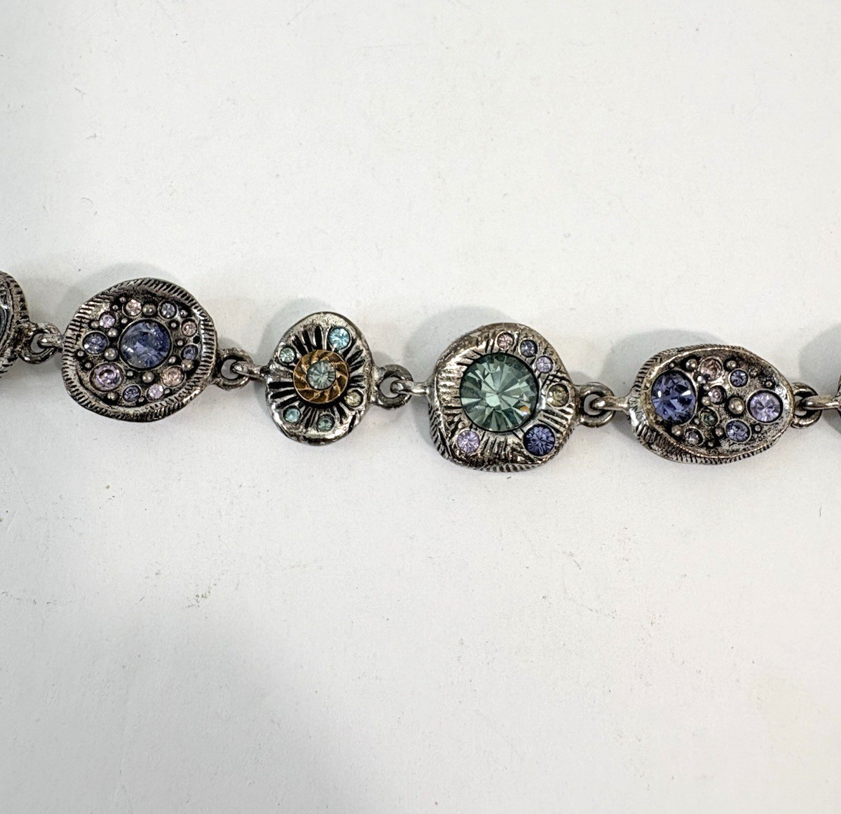 Patricia Locke Bracelet Silver Plate Swarovski Crystals Toggle 7.5″ Signed