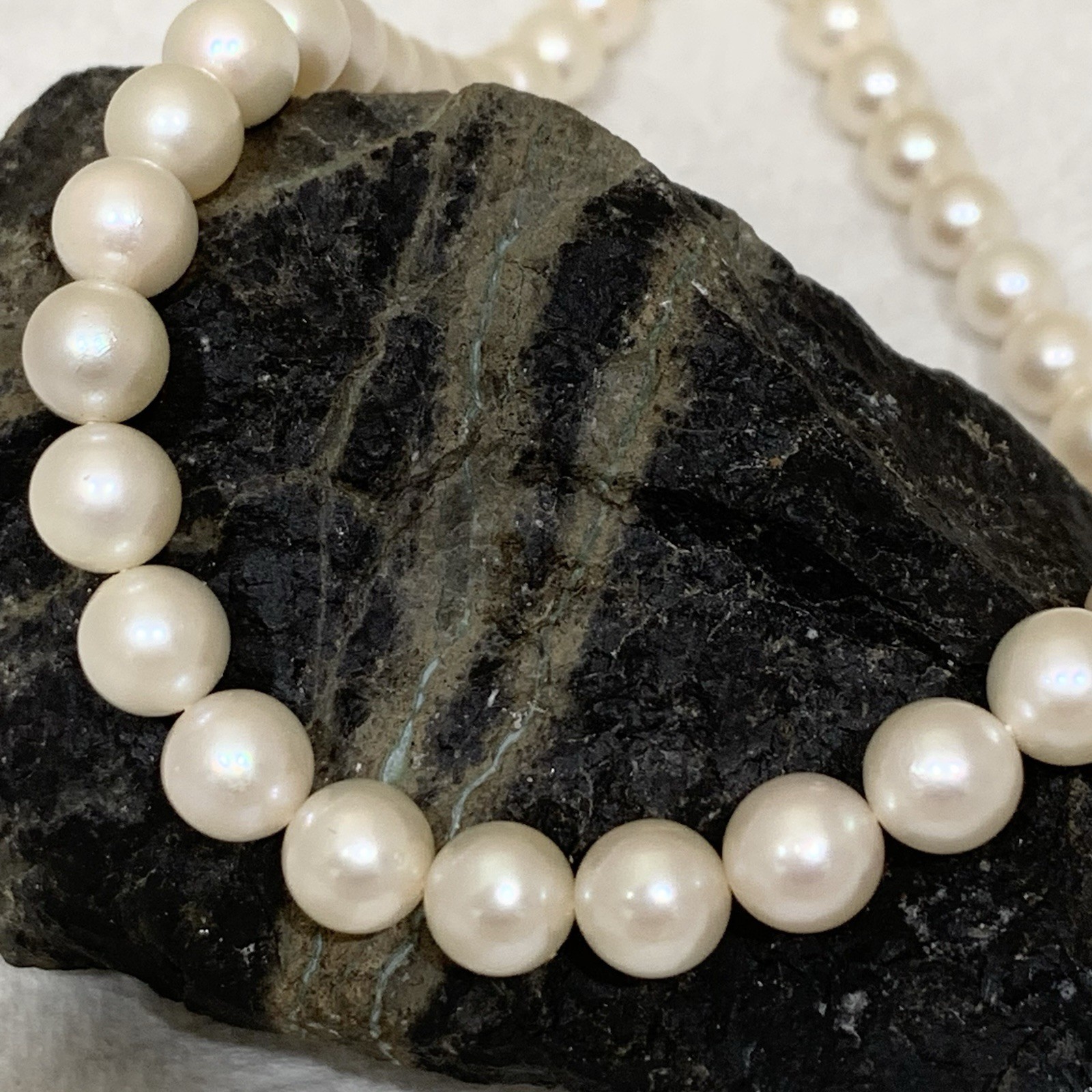 Hi Luster Akoya Pearl Necklace Strand Fuji Pearl OffWhite 7mm AAA+ SilverVTG 17”