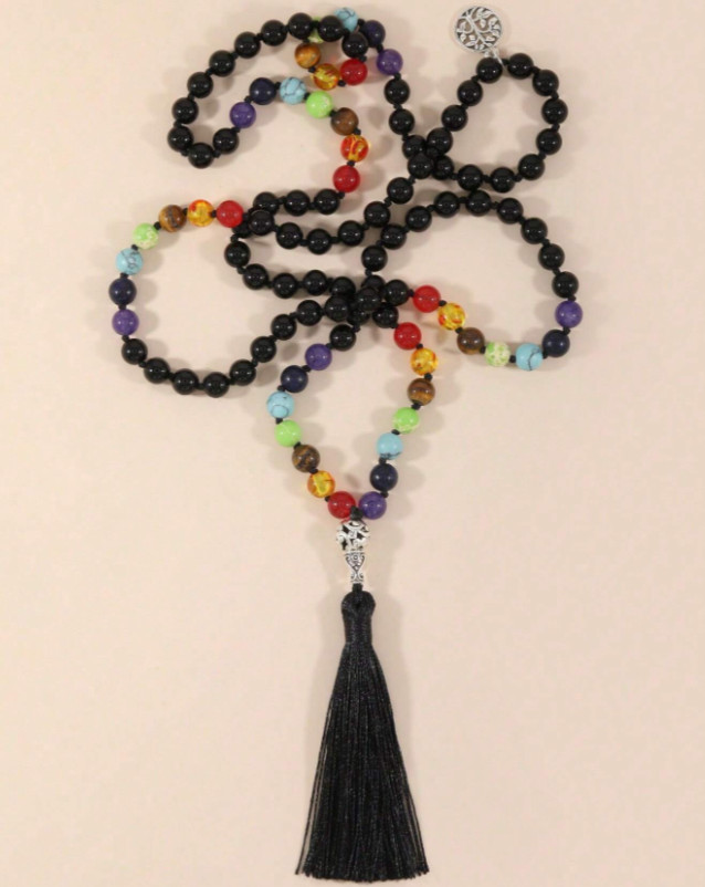 108 Bead Mala Onyx, Tigers Eye, Lapis & Tassel Necklace – 24″ *NEW*