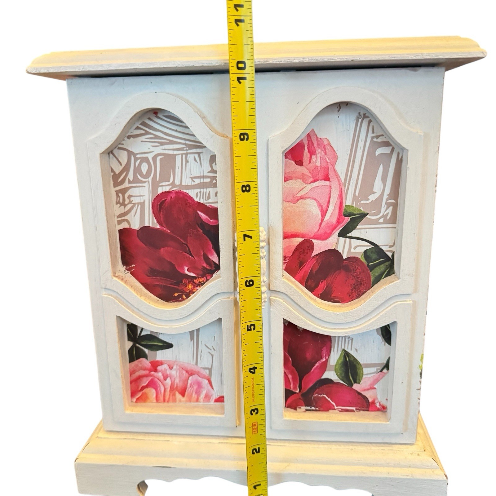 Vintage Musical Jewelry Box Wooden Hand Painted Floral Table Top Chest Organizer