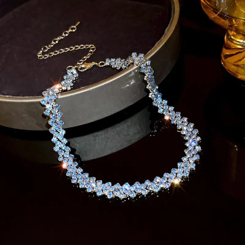 Rhinestone Collar Necklace Full Crystal Geometric 35+5cm Women Jewelry