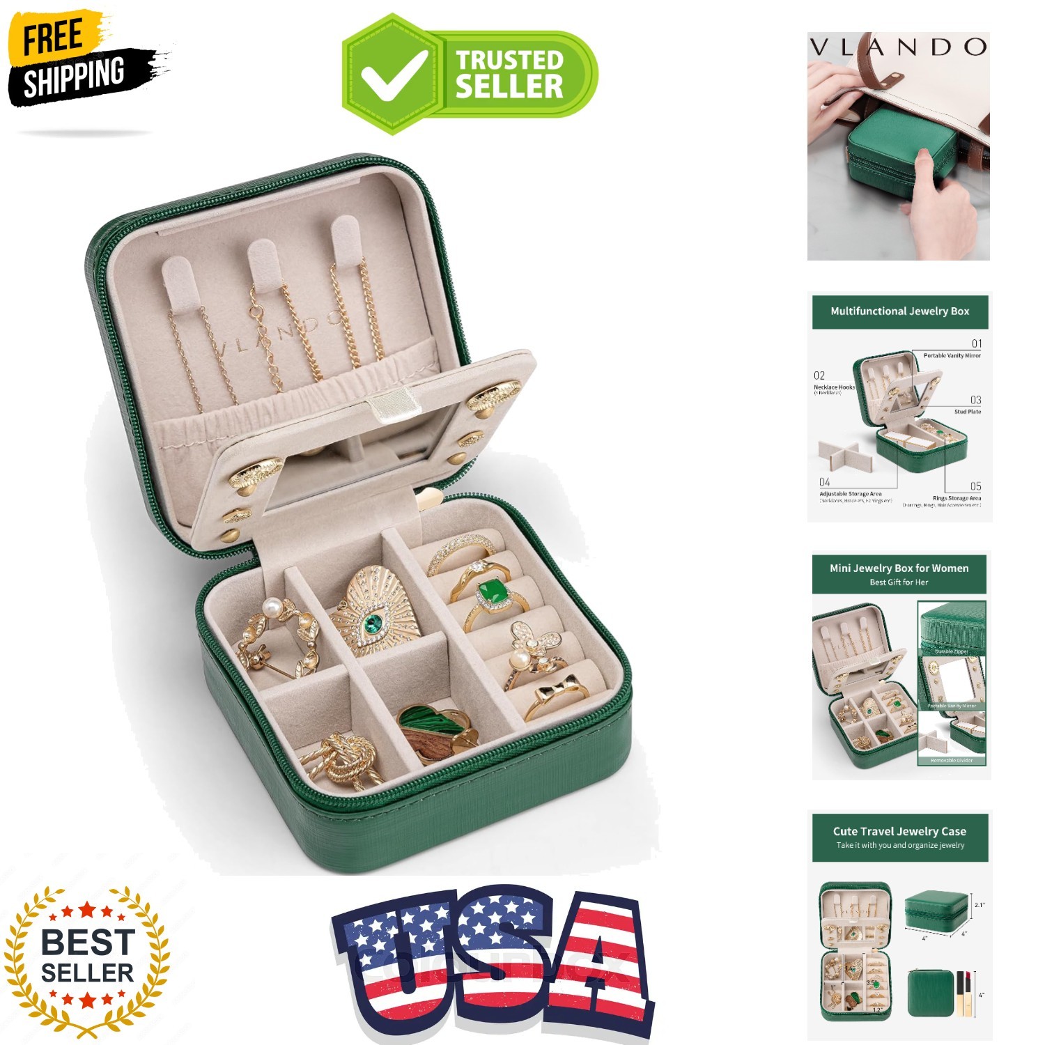 Small Travel Jewelry Box Organizer – Girls Women Gift Rings Earrings Necklace…