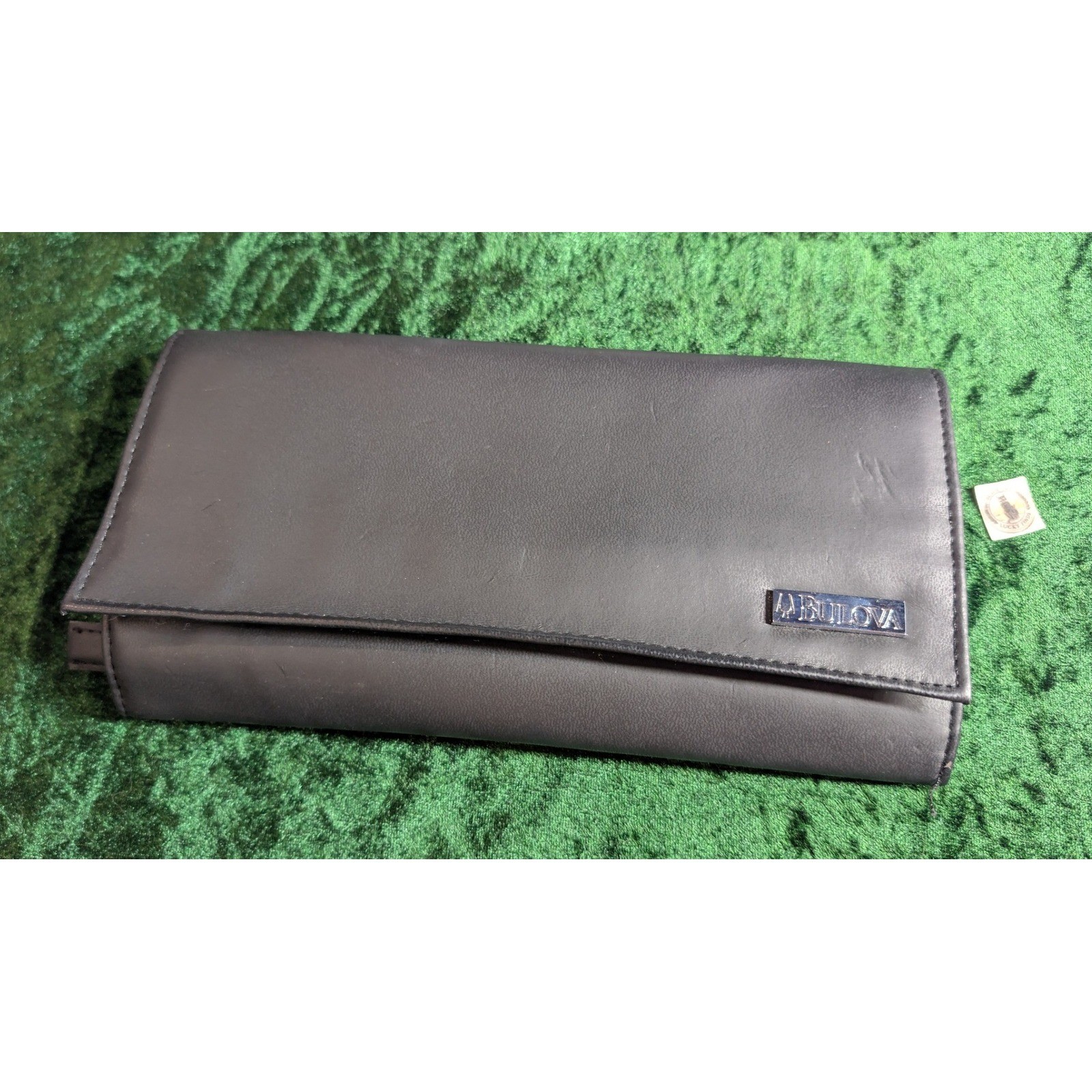 Bulova Black Faux Leather Travel Jewelry Roll Organizer Tri-Fold Case