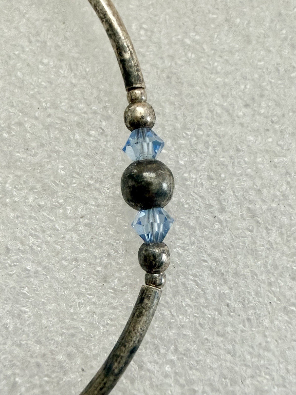 925 Sterling Silver & Blue Crystal Bead Accents 7” Bracelet 3.29