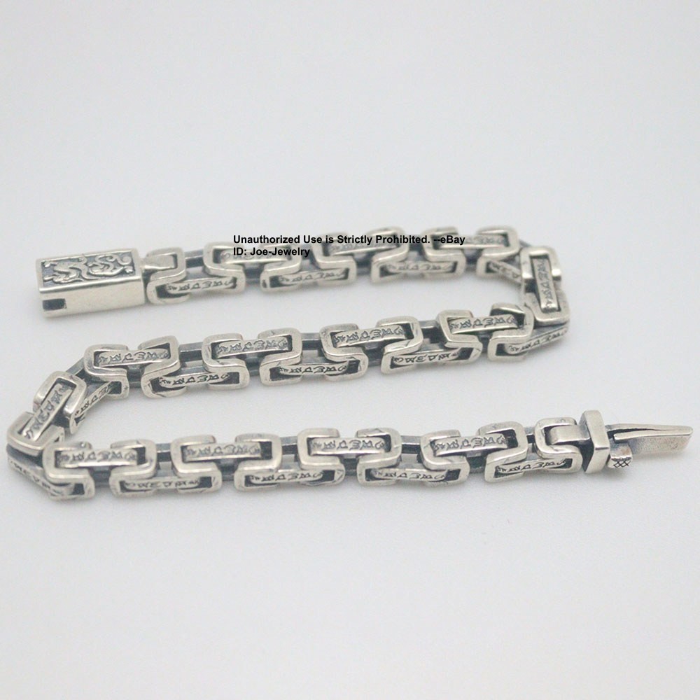 Real 925 Sterling Silver Men’s Bracelet Sutra Link Chain Dragon Clasp 8.26inch