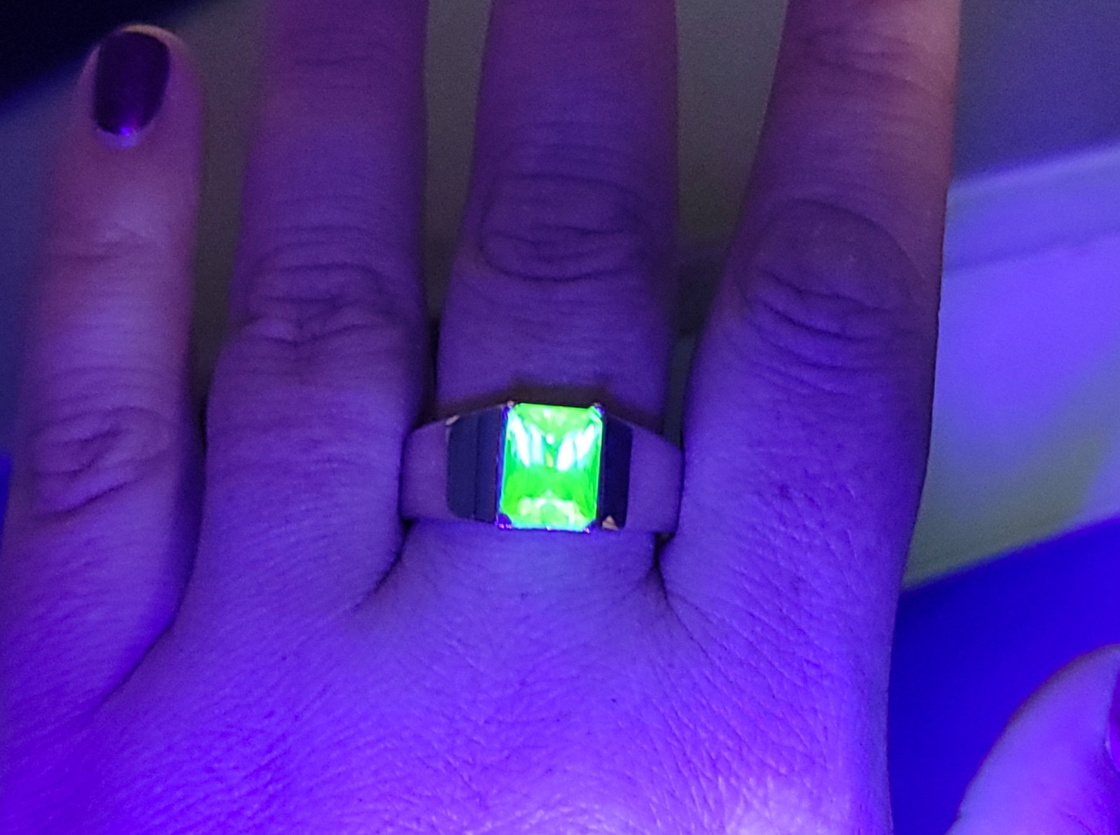 Sterling Men’s LuAG Ring UV Lutetium Aluminum Garnet Lab 8ct Emerald Cut 925