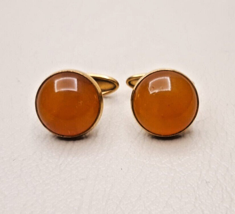 Vintage Cufflinks of the USSR 4ЯК 1950s Honey Amber. Brass. Gilding
