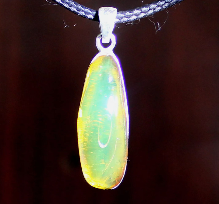 Finest Natural Clear Green Yellow Amber .925 Sterling Silver Pendant 35mm