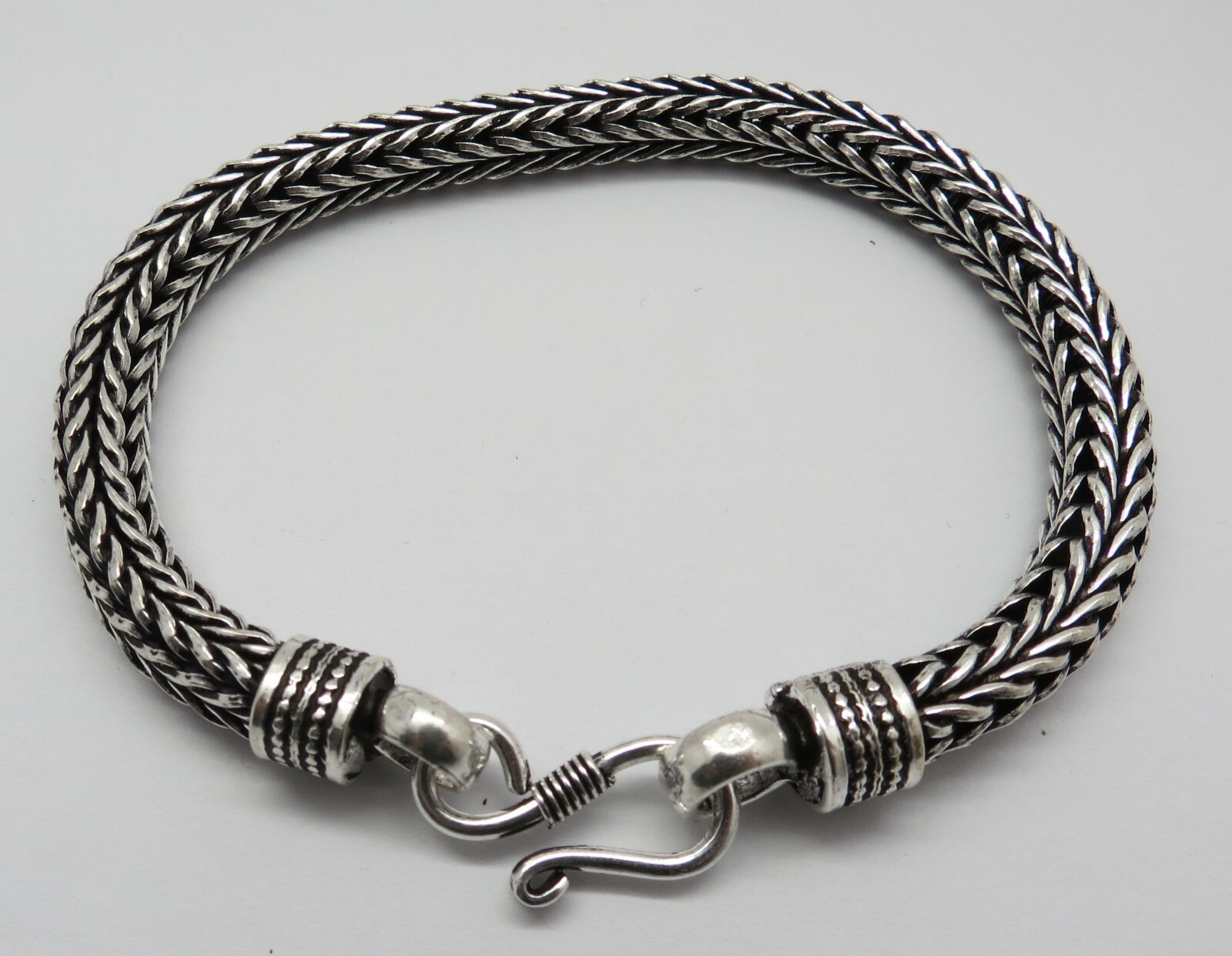 1 Piece Silver Bracelets Bali Silver Chain Bracelet 8 Inch Long 7.5mm Round