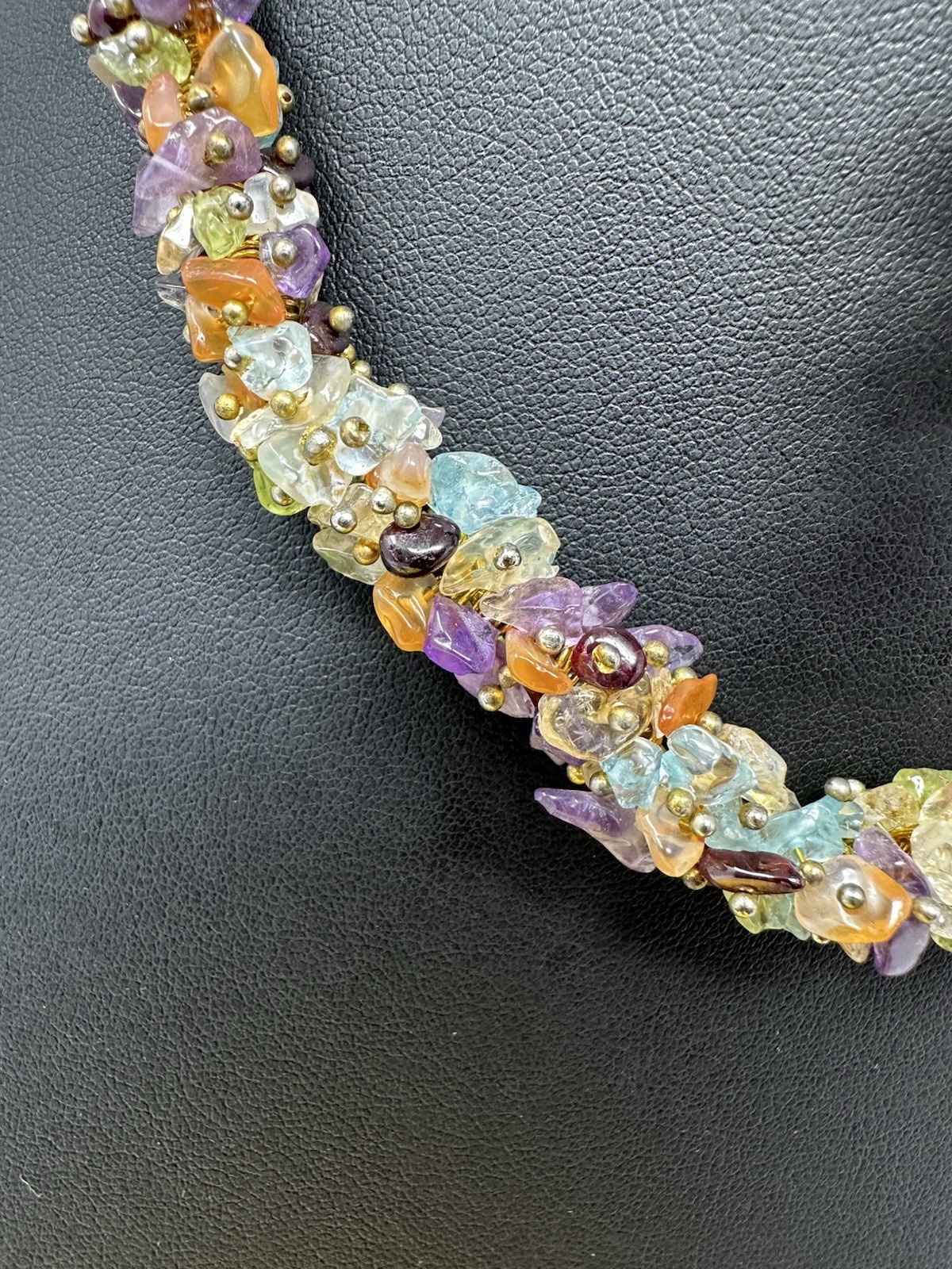 Sterling Silver Multiple Various Gemstone Choker Necklace & Earrings 70g 16 Inch