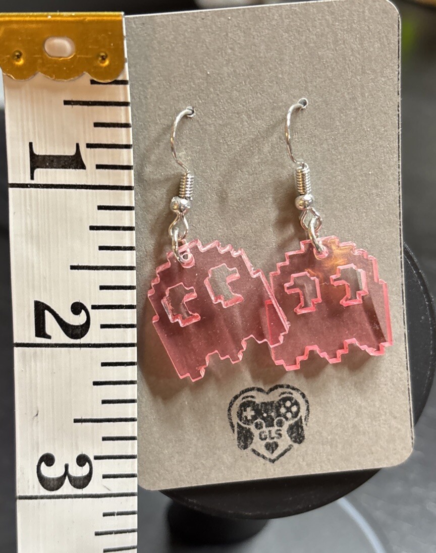 PAC Man Pink Ghost Dangling Fashion Acrylic Earrings