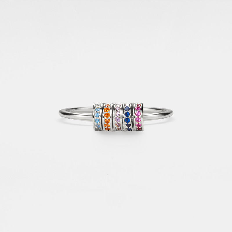 Color Rainbow Bead Fidget Spinner Ring in 925 Sterling Silver