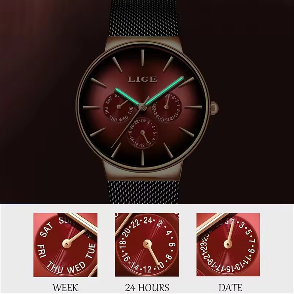 LIGE Men Watches Fashion Ultra-Thin Dial Male Business Weekdays Steel Wristwatch