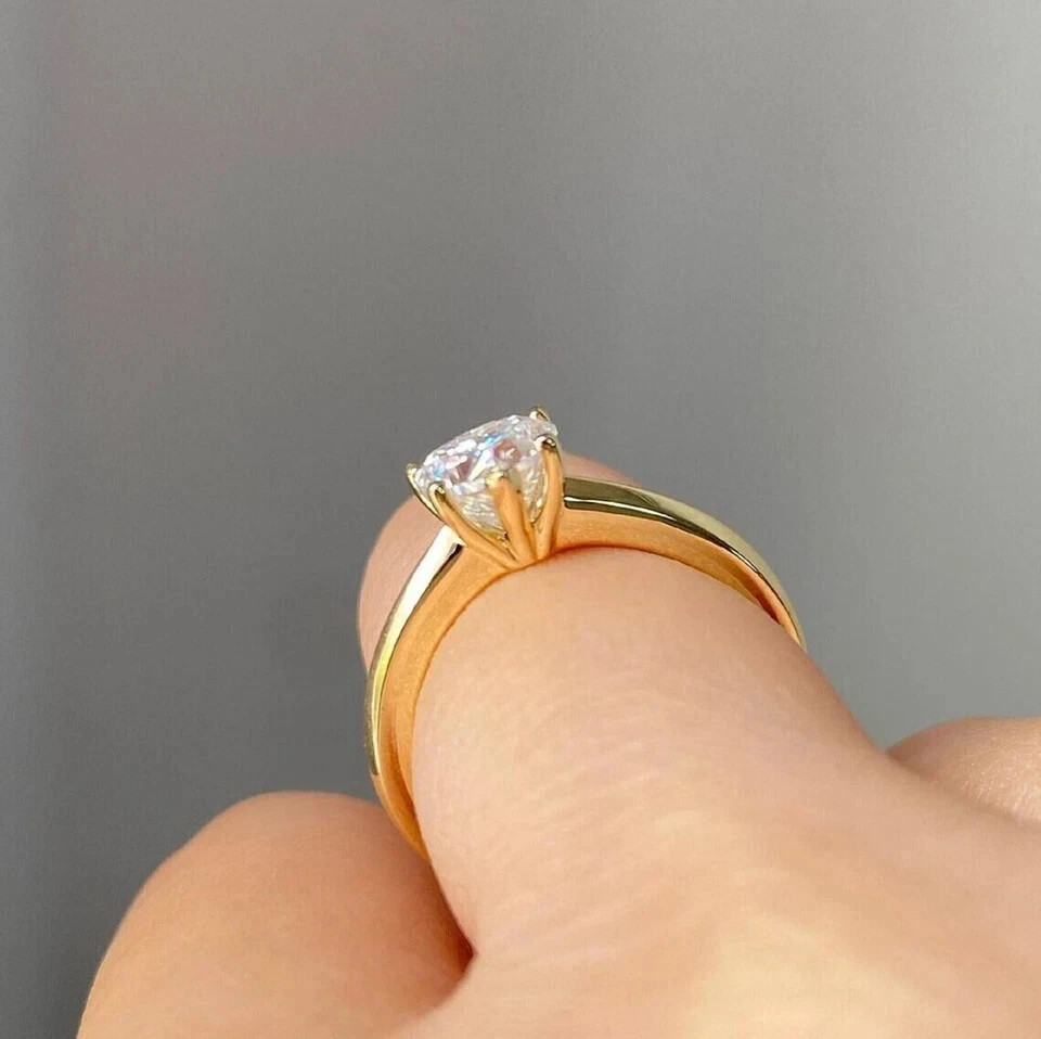 1.60 Ct Heart Cut White Moissanite Solitaire Wedding Ring 14K Yellow Gold FN