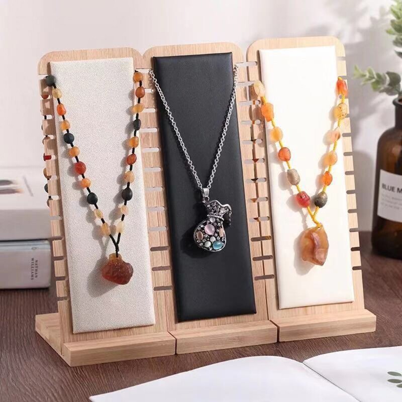 Solid Bamboo Jewelry Display Stand Wooden Necklace Showcase Holder Rack