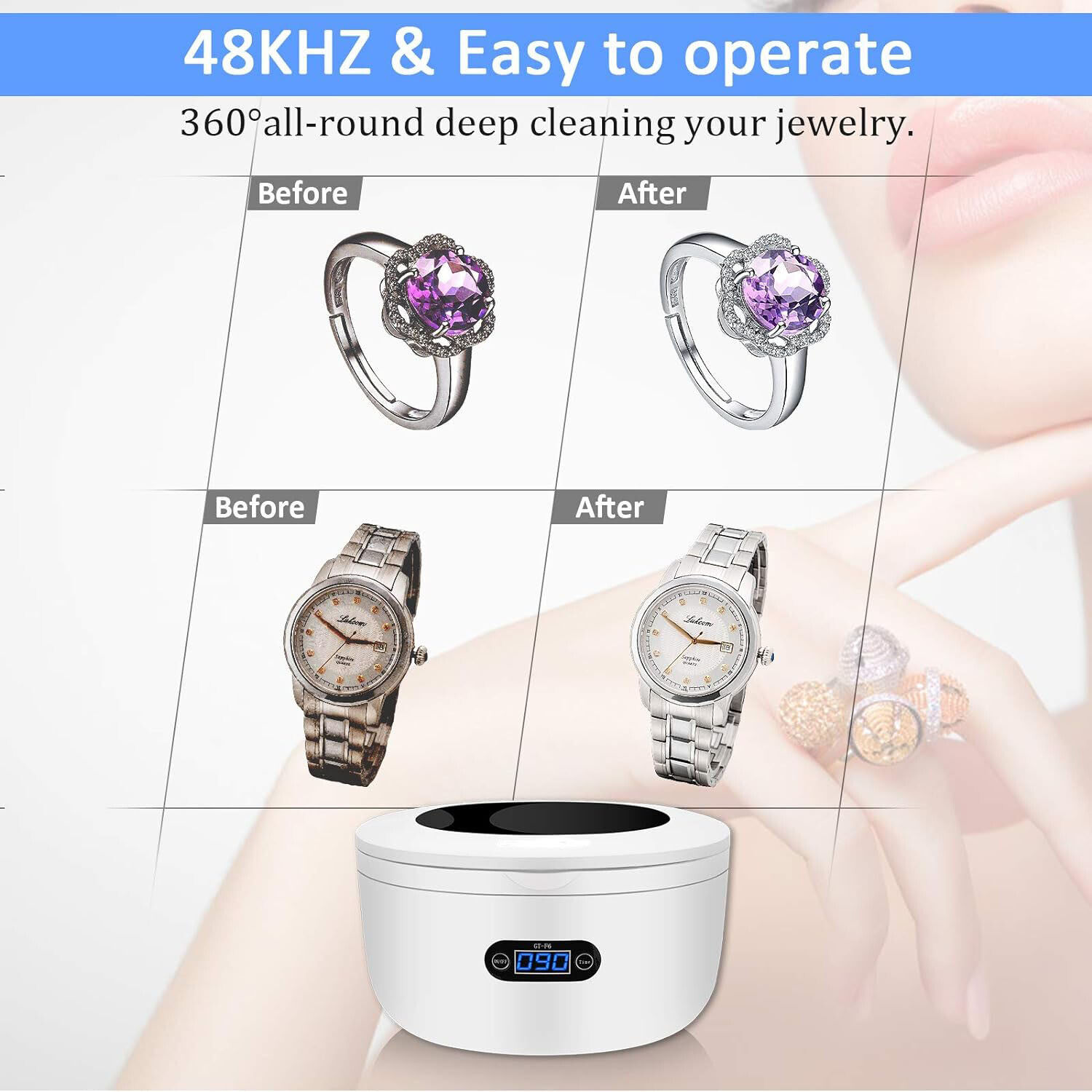Ultrasonic Jewelry Cleaner Denture Glass Watch Ring Bath Tank Cleaning Machine