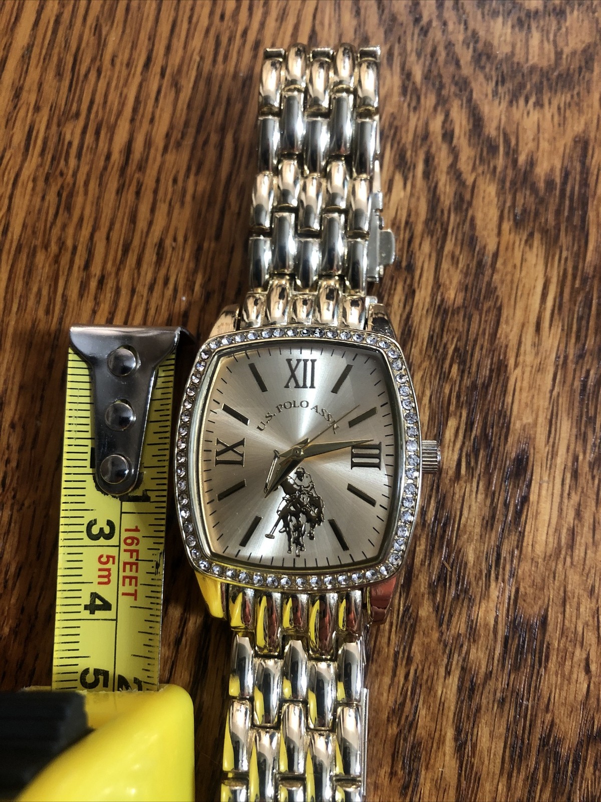 U.S. Polo Assn Gold Watch With Rhinestones 1.25” X 1.25” Frame Needs Battery