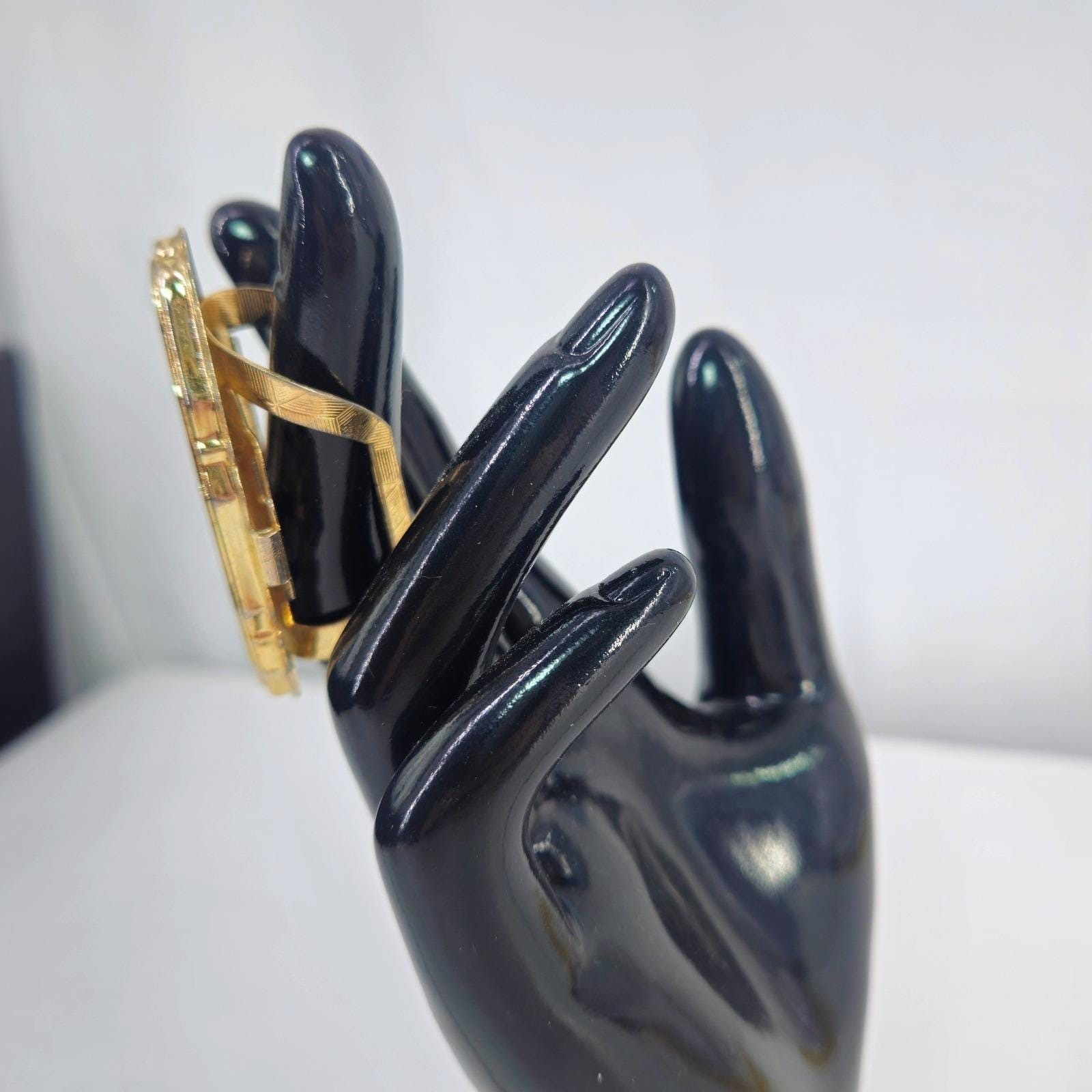 Vintage Lipstick Holder Flip Compact Mirror Handpainted Floral Gold Tone Black