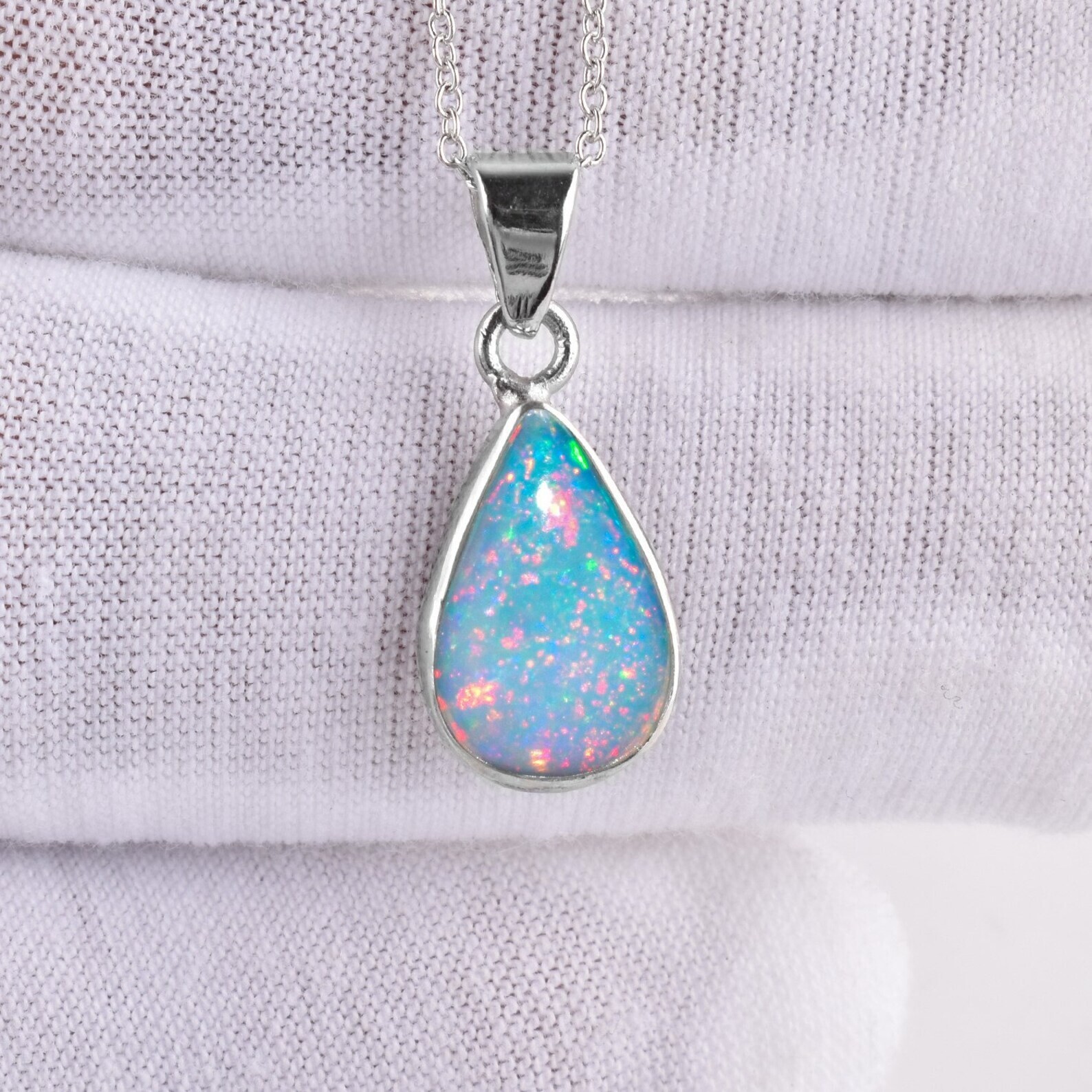AA Ethiopian Fire Opal Crystal Dainty Bezel Pendant Necklace for Women Best Gift
