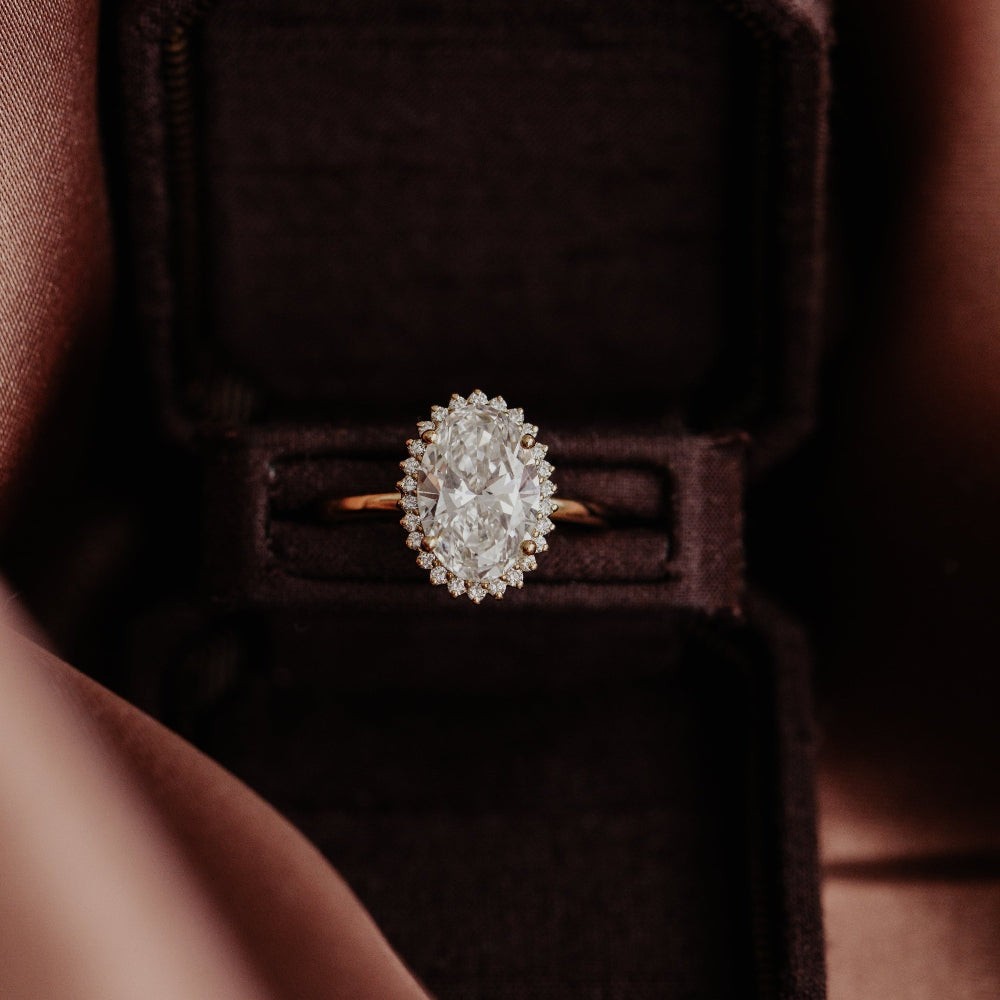 Natural Diamond Oval Halo Engagement Ring 14K Gold Vintage Style Solitaire