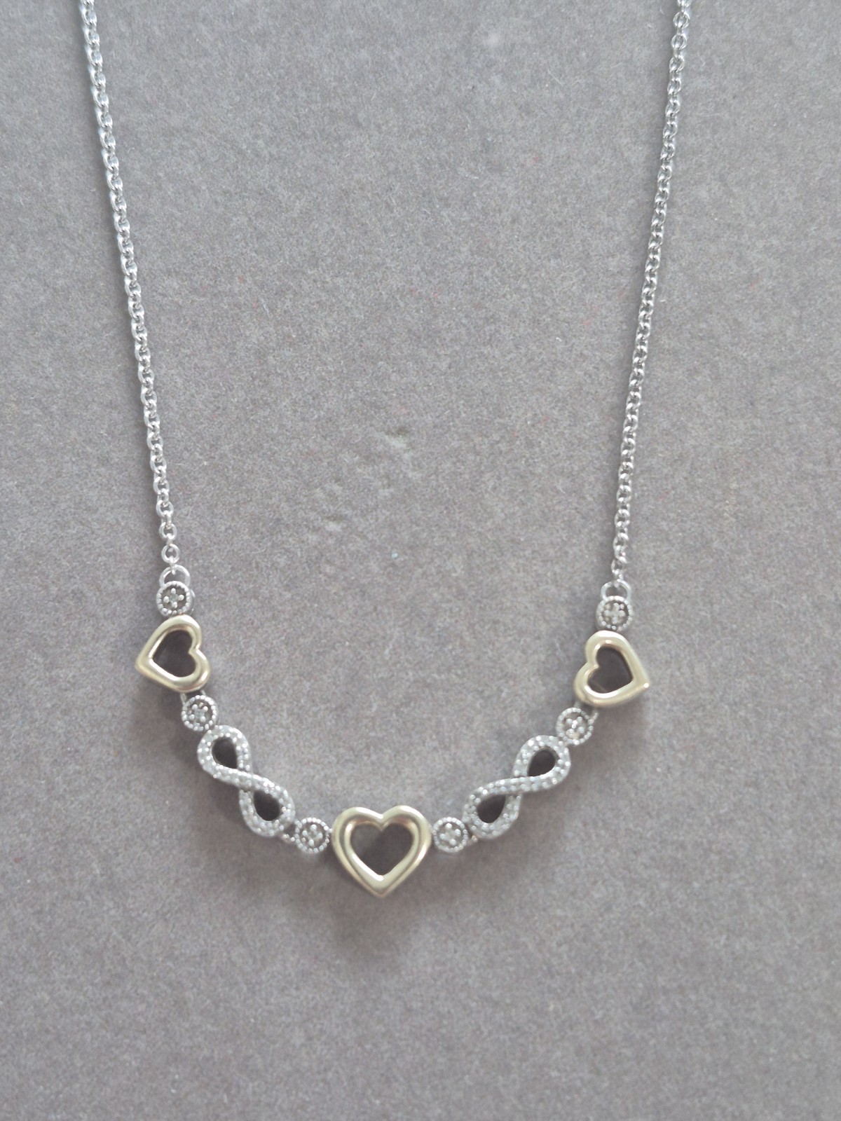 Jane Seymour sterling silver 10k gold triple heart diamond chip necklace