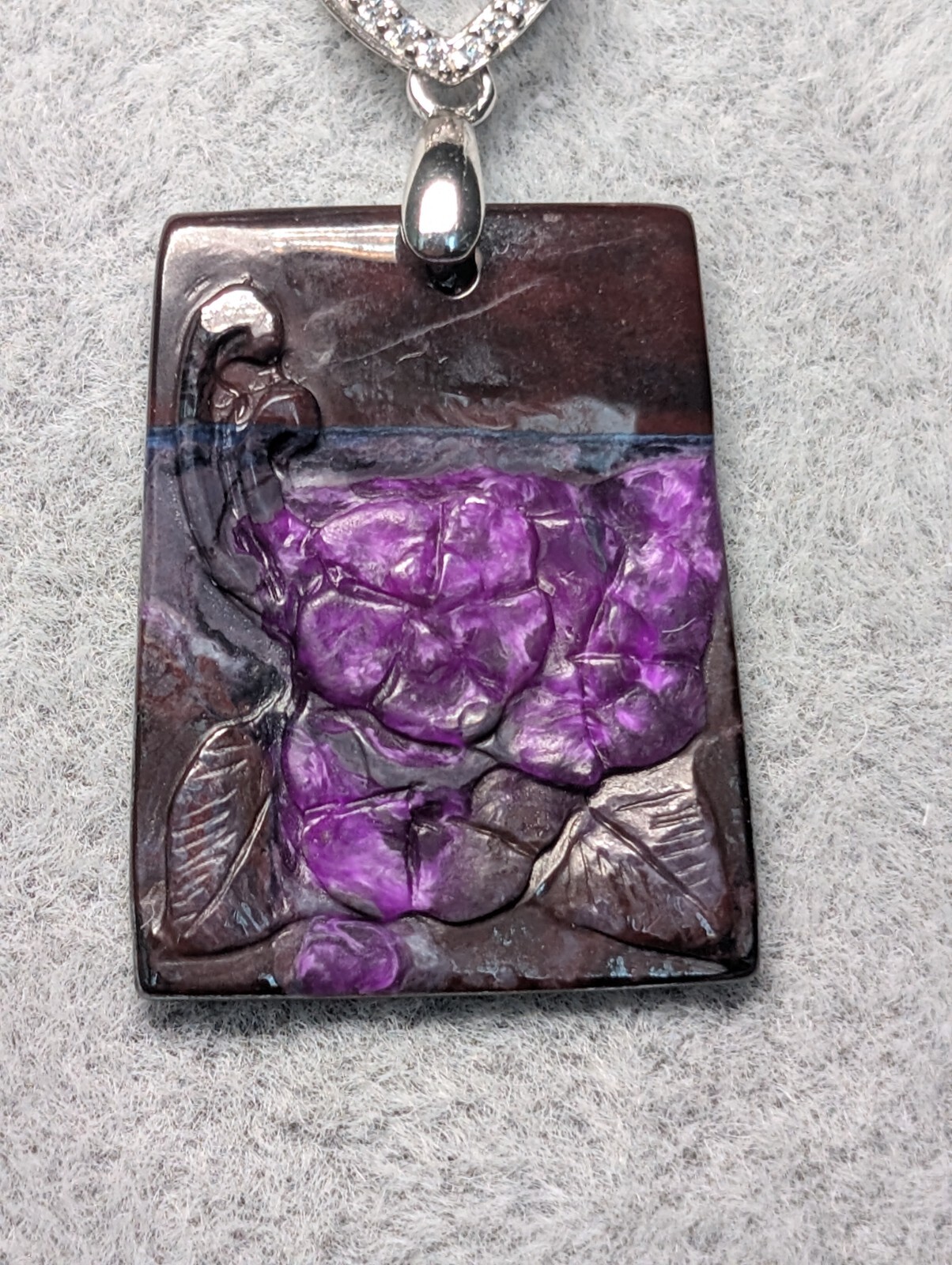 Sugilite Pendant Hand Carved Genuine with Sterling Silver Chain #7