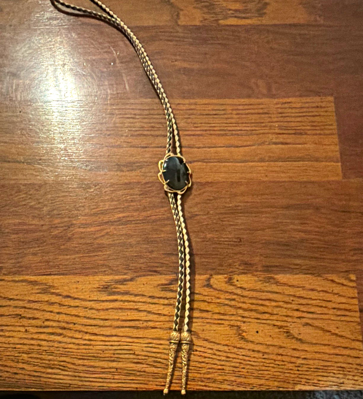 Vintage Men’s Western Bolo Tie Adjustable Oval w/ natural Black onyx Stone