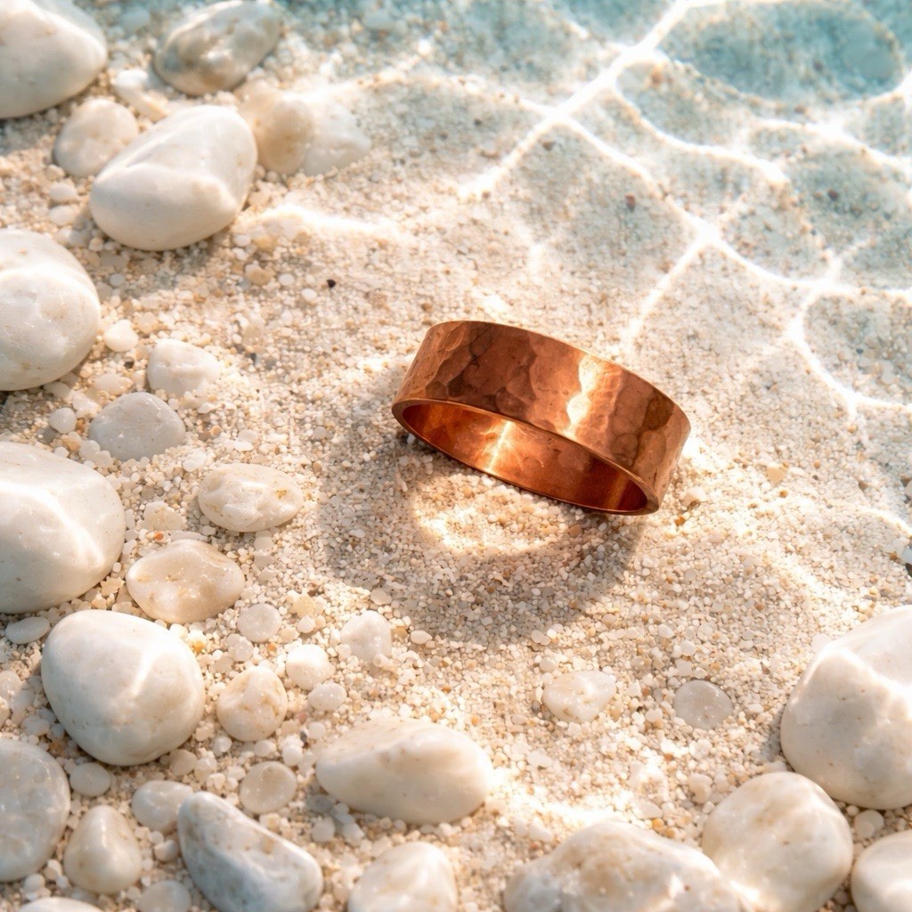 Solid Copper Hammered Band Ring 042. – 5/16″ wide. – Available in sizes 5 to 13.