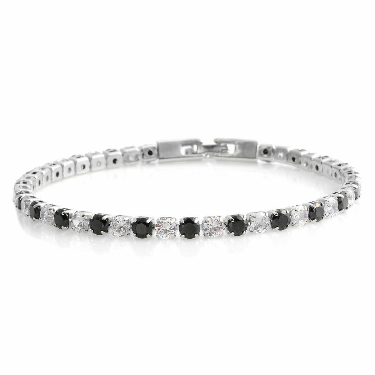 18k White Gold Plated Black White Cubic Zirconia CZ Fashion Tennis Bracelet 8″