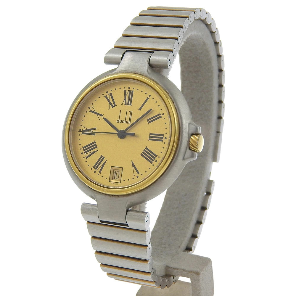 Dunhill wristwatch stainless steel quartz analog gold dial ladies used