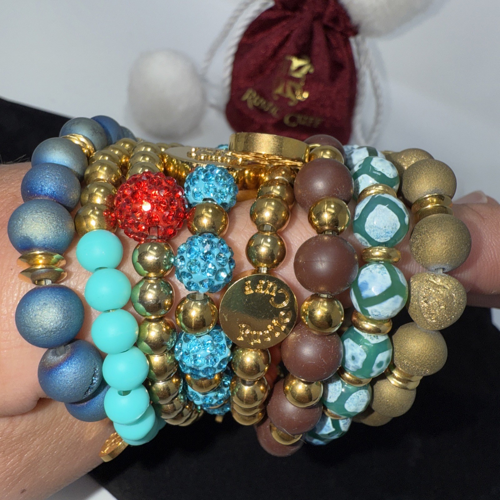 Rustic Cuff Bracelet Set Beaded Charm Stretch Colorful Gold Tone Multicolor Lot