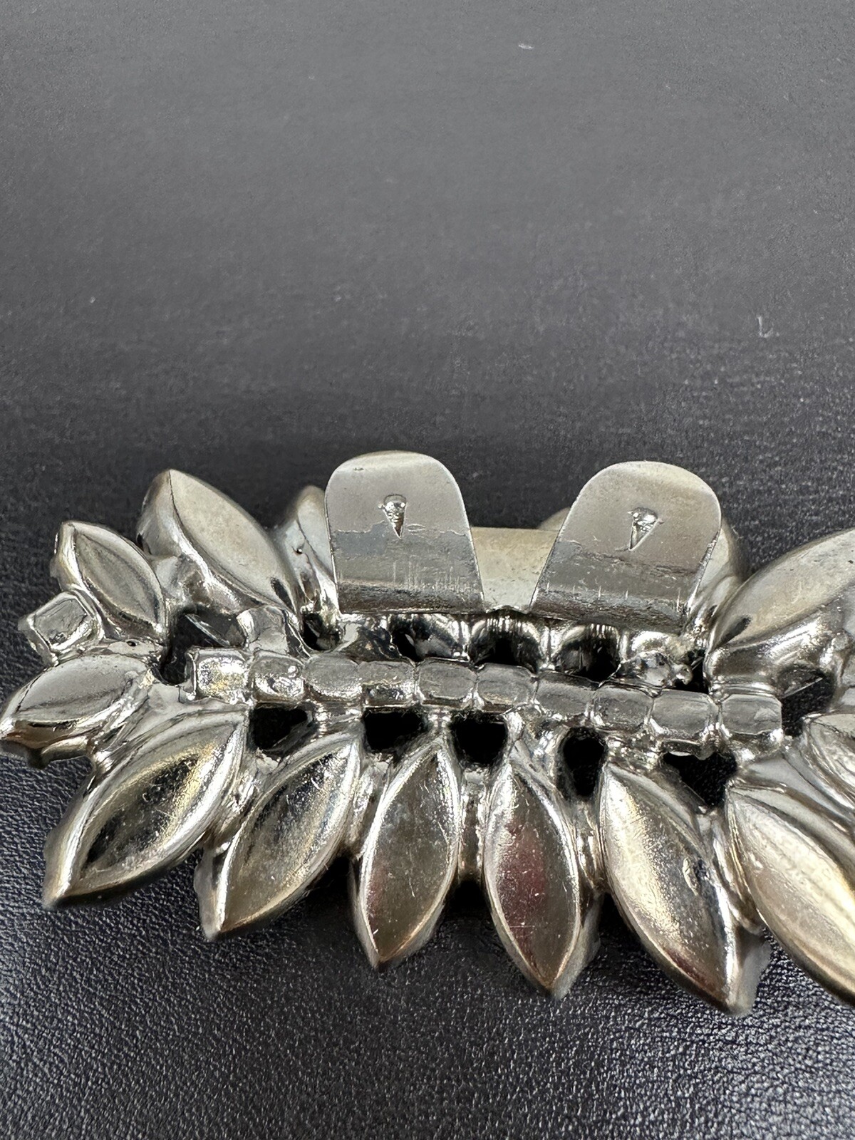 Stunning Vintage Shoe Clips Clear Colorless Marquise Rhinestone Silver-tone